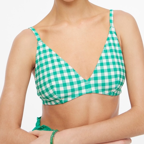 NWT J. Crew Factory Green Gingham Bikini Top Size XS - Picture 2 of 3